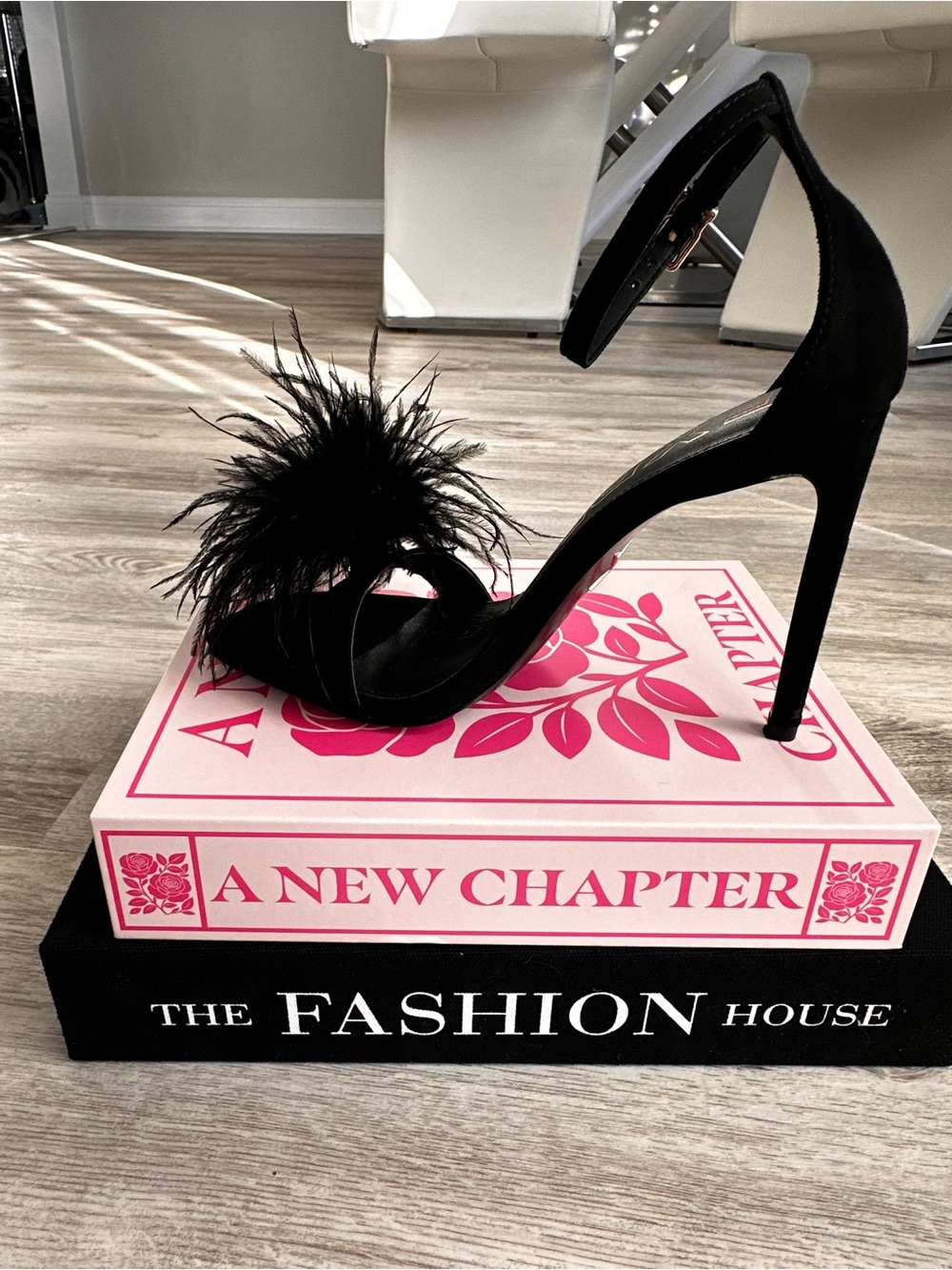 Express Black Feather-Trim Ankle Strap Stiletto Sandals